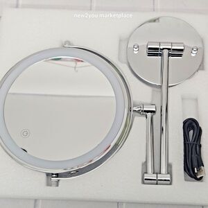 Rechargeable Wall Mounted Lighted Makeup Vanity Mirror 8" Double Sided Chrome